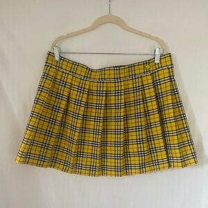 Cute Yellow/Black/White Plaid Mini Skirt   Plus Size.